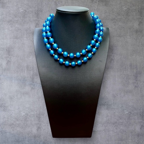 MOONGLOW Dark Blue Lucite Double-Strand Necklace, Vintage - Picture 10 of 12